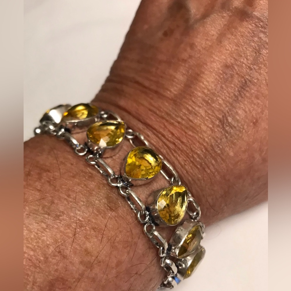 Citrine Stamped 925 Sterling Silver Bracelet